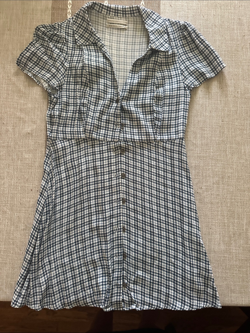 Urban Outfitters Navy and White Gingham Button-Front Mini Dress